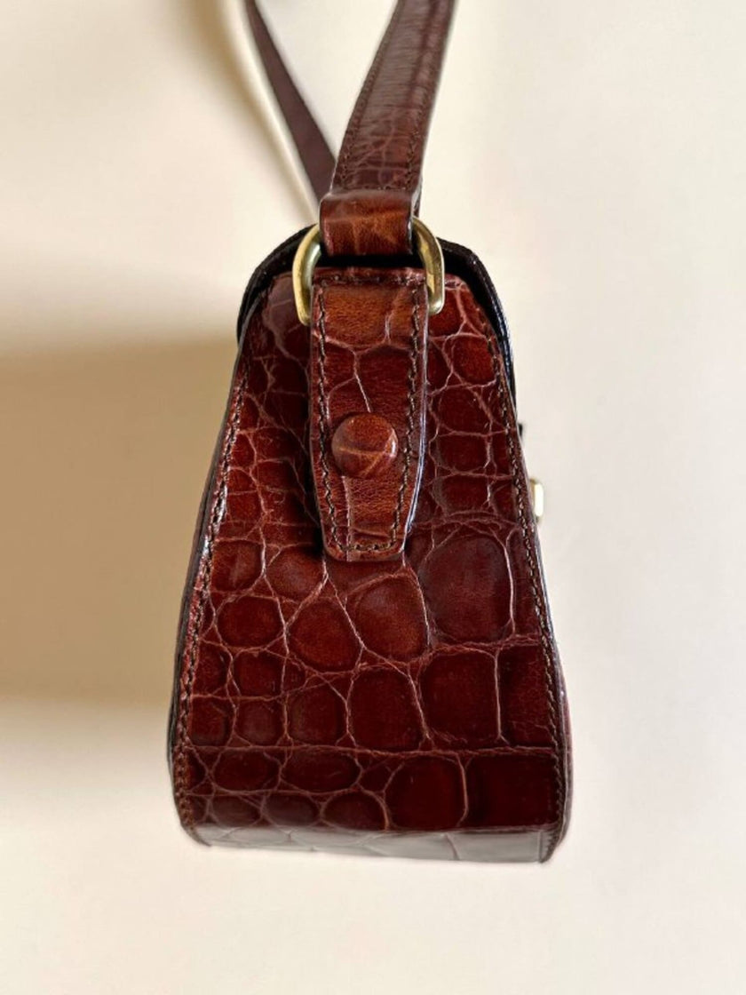 Bandoulière in pelle stampa coccodrillo color cognac “Andrea Mabiani”