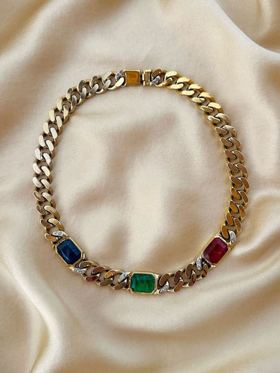 Collier in catena diamantata con pietre sintetiche multicolor “Vogue”