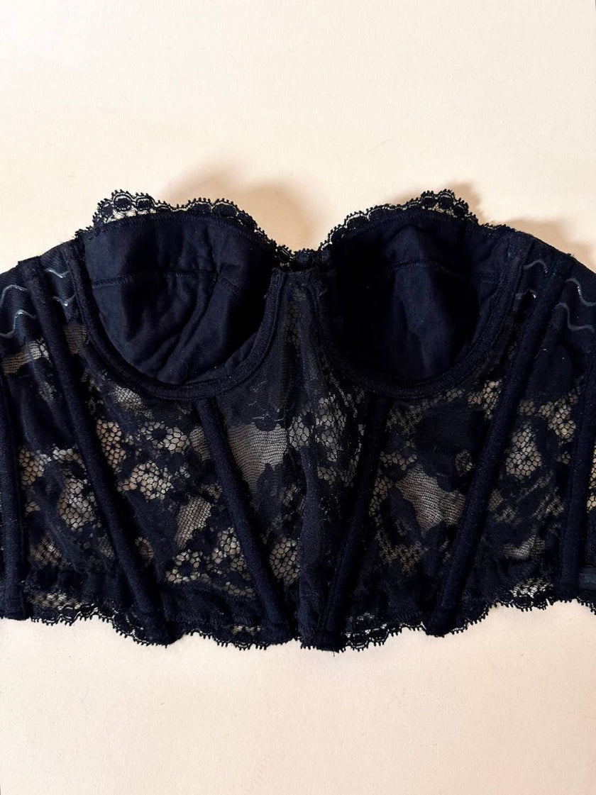 Bustier nero in pizzo macramè “La Perla”