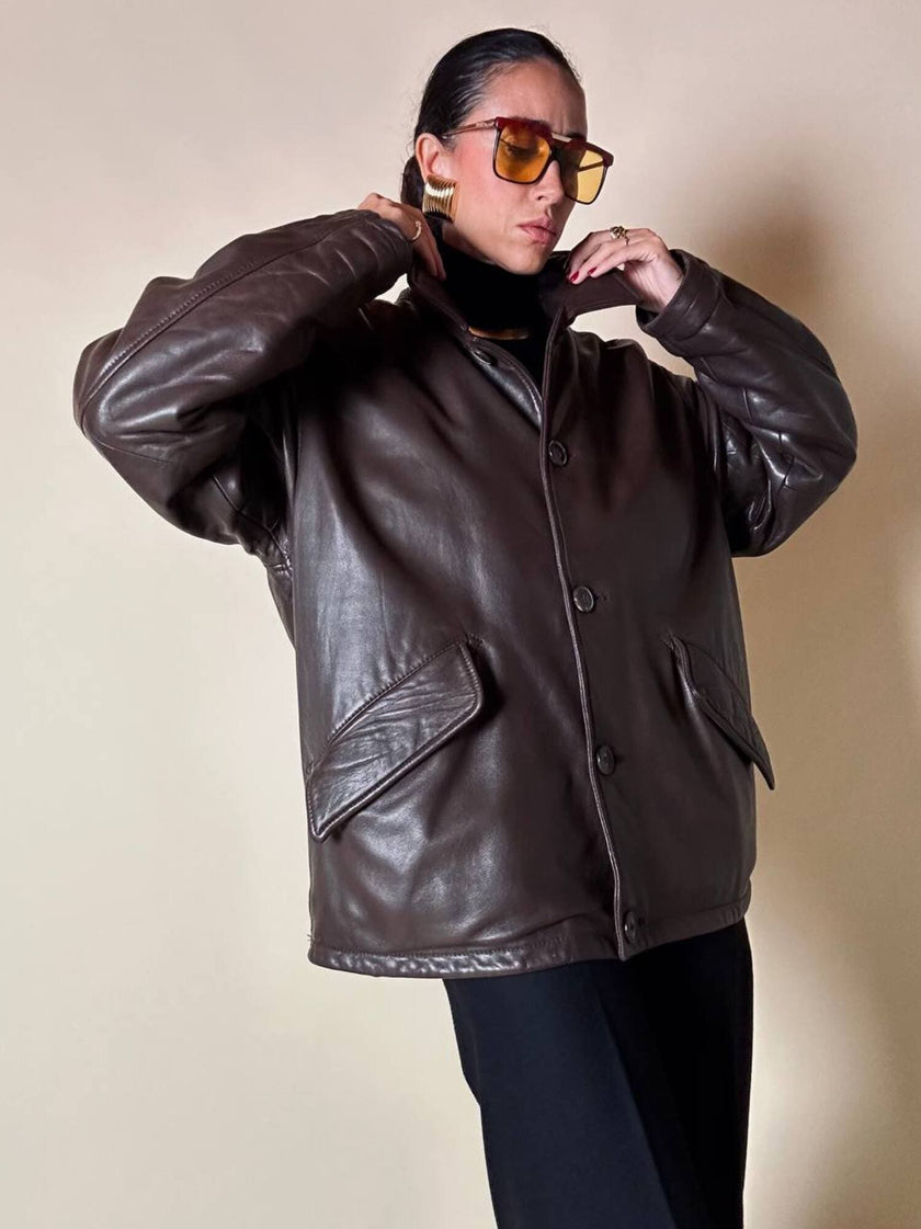 Giacca/bomber aviator in pelle testa di moro “Belfe & Belfe”