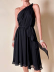Abito mono spalla con gonna a ruota in voile di seta nero “MSGM”