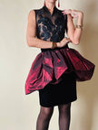 Minigonna in velluto nero con maxi ruches in taffetà bordeaux “Gabriella Ceroni”