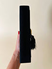 Pochette a ventaglio in raso micro plissé con nappa couture e tracolla “Guy Laroche”