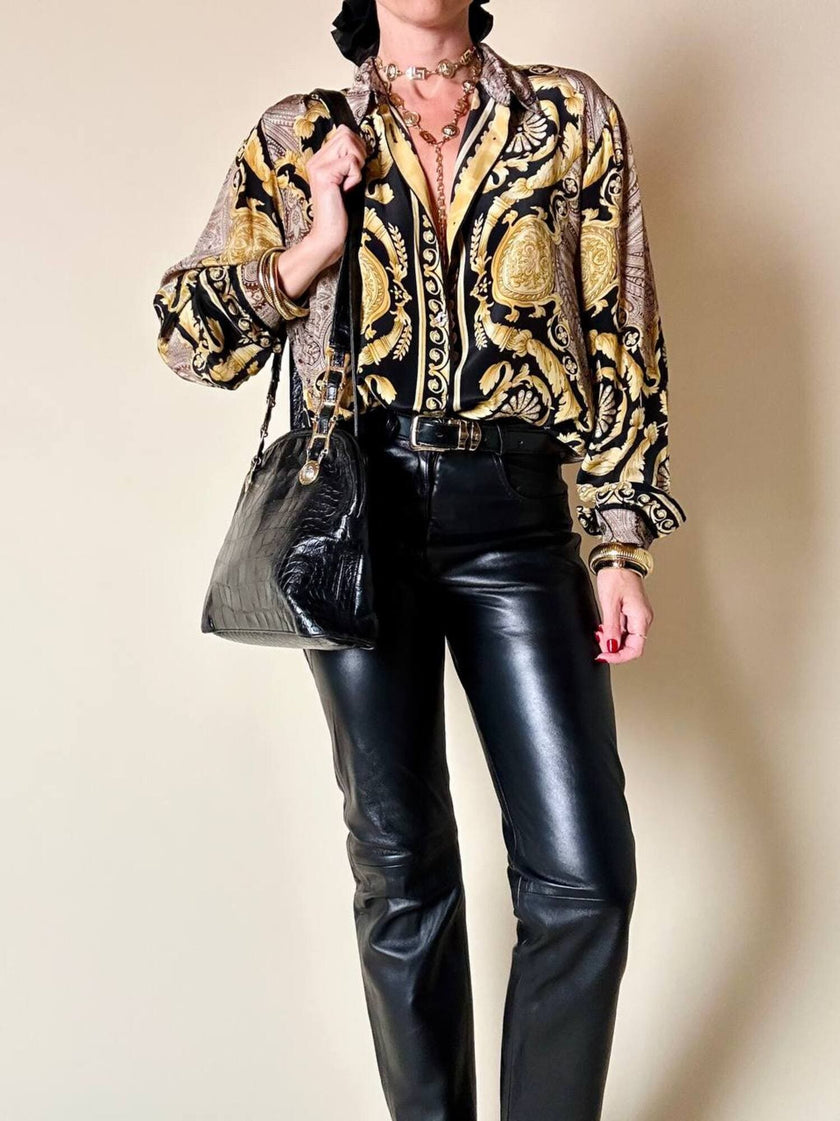 Borsa nera in pelle stampa coccodrillo “Gianni Versace”