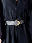 Vintage Valentino Garavani black and white striped belt with metal and resin hardware