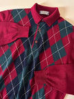 Pullover Yves Saint Laurent fantasia Argyle rosso Borgogna verde inglese e blu notte