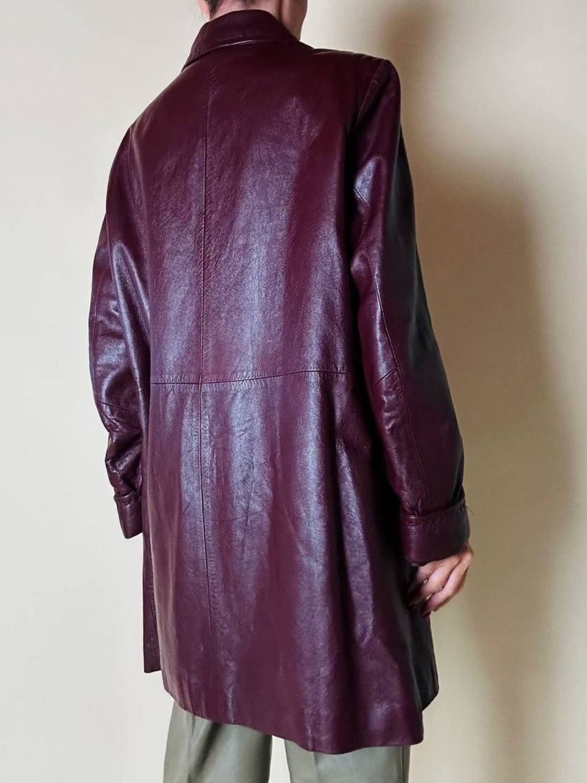 Giaccone svasato in pelle bordeaux “Allegra”