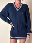 Pullover Valentino Garavani in cotone blu navy con dettagli bianchi