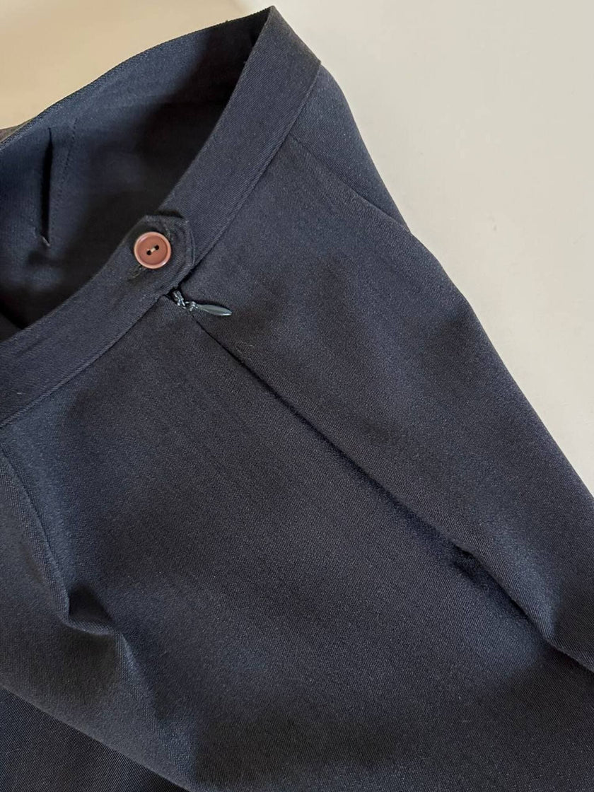 Pantalone a vita alta con piega in misto lana verde scuro grigiastro