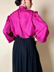Camicia sartoriale con fiocco al collo in tessuto jacquard ciclamino