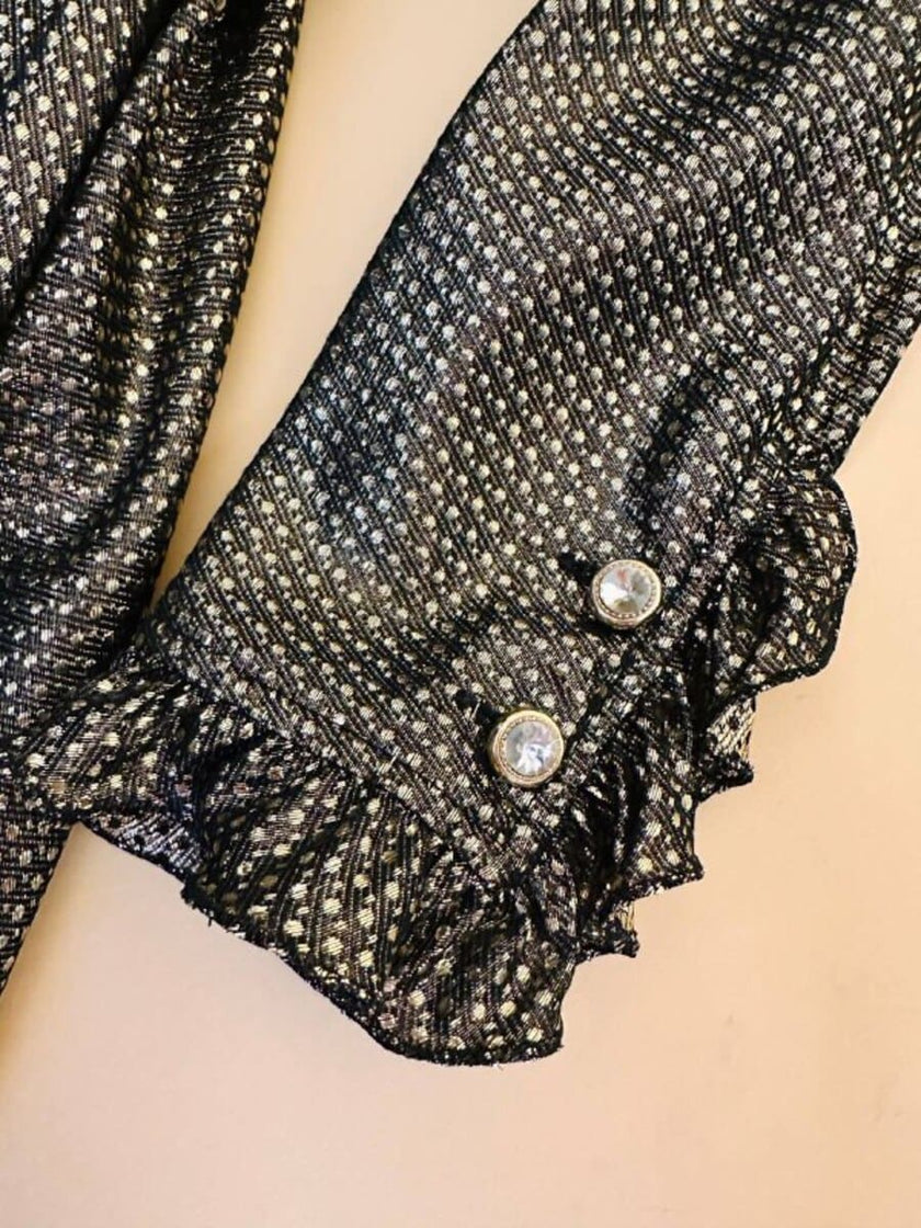 Maxi dress in seta e lamè oro con colletto in velluto nero “Valentino Miss V”
