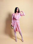 Cocktail dress in seta rosa con ricamo in paillettes
