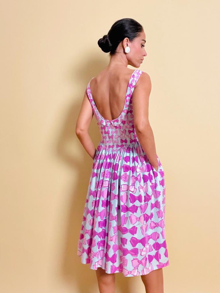 Abito in cotone carta da zucchero con maxi fiocchi rosa 