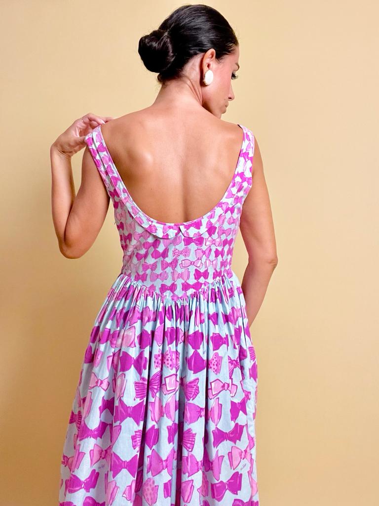 Abito in cotone carta da zucchero con maxi fiocchi rosa 