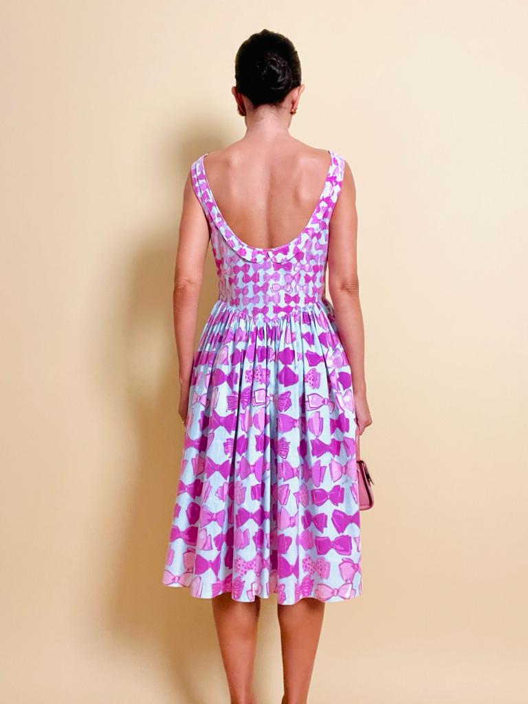 Abito in cotone carta da zucchero con maxi fiocchi rosa 