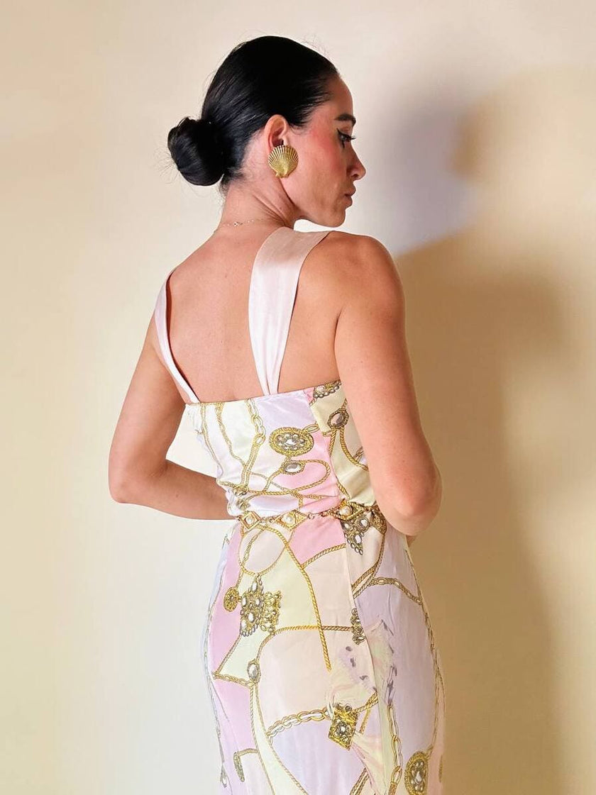 Abito lungo in seta fantasia foulard “Selite”