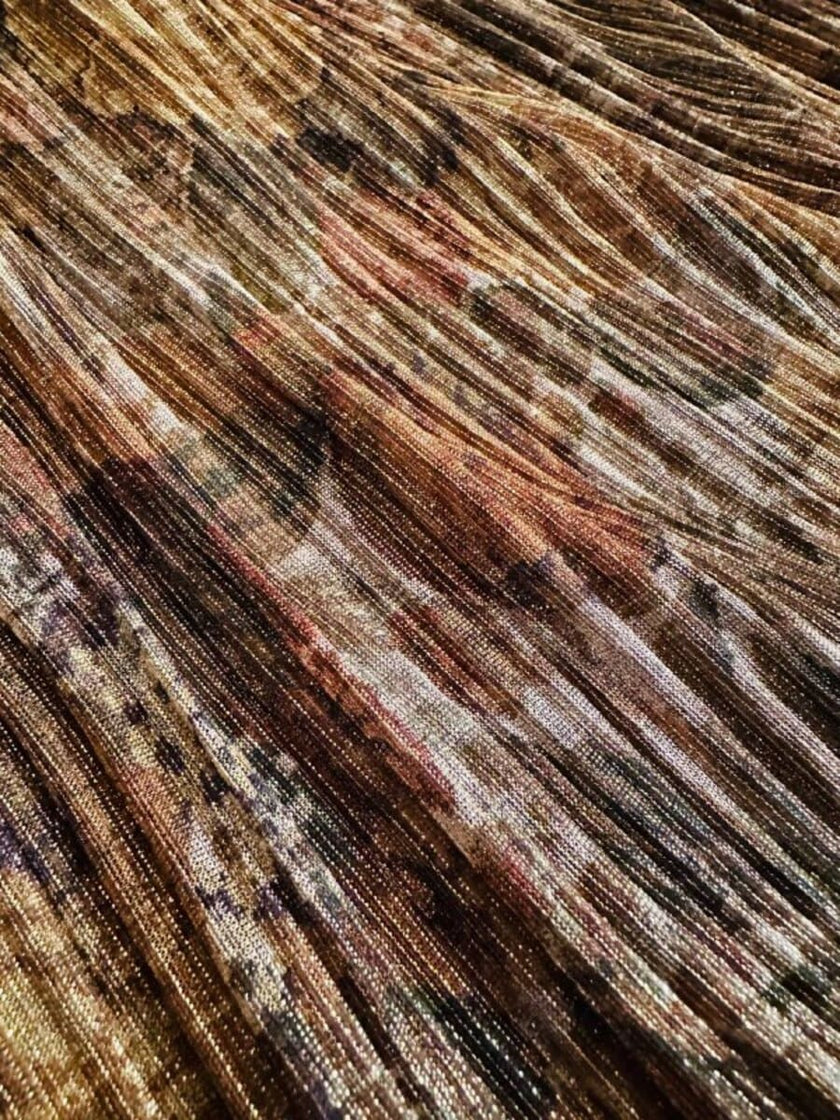 Abito lungo in lurex micro plissé fantasia florale
