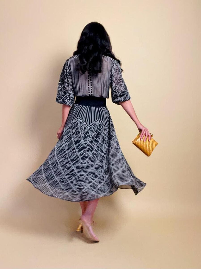 Abito midi in cotone garzato nero e bianco