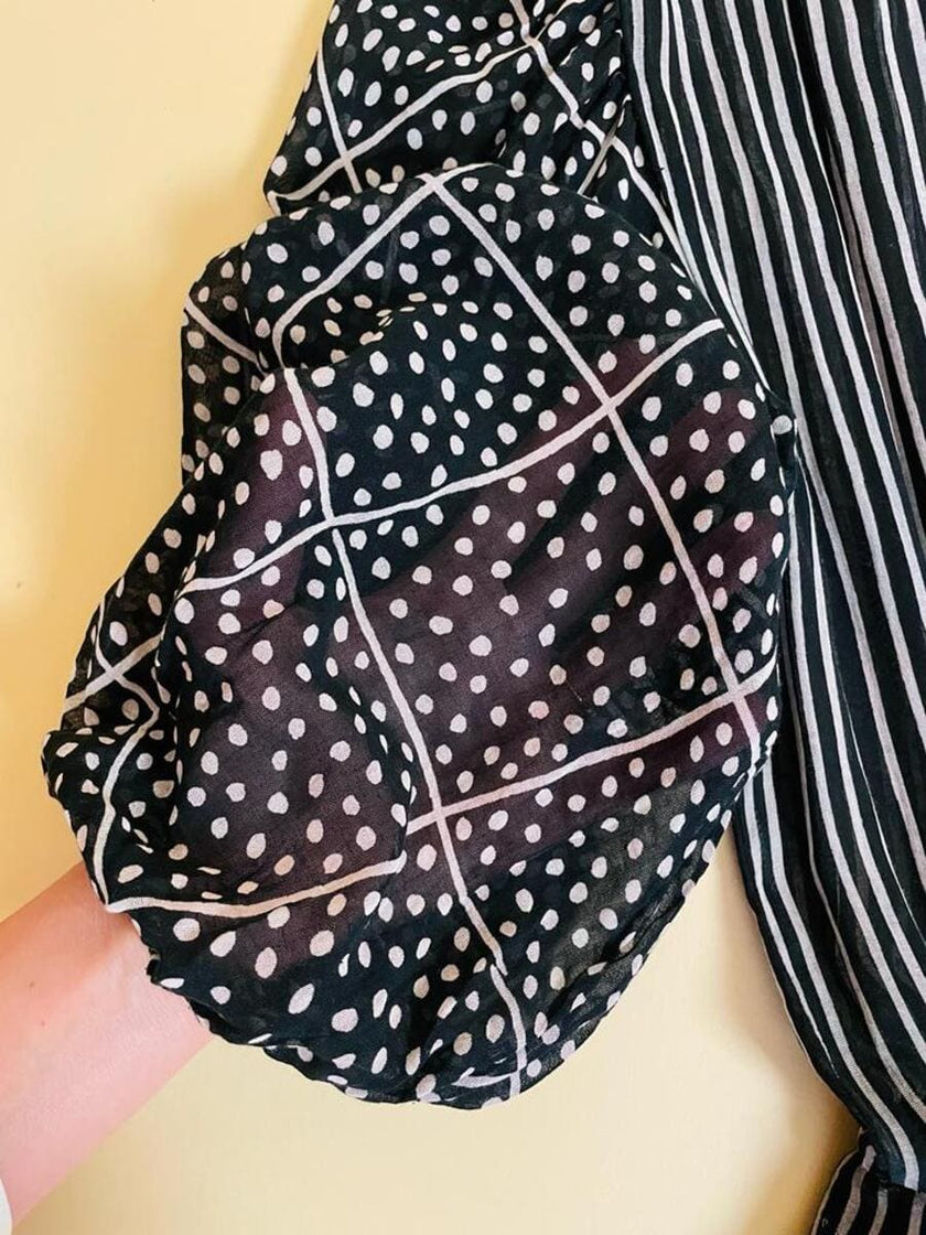 Abito midi in cotone garzato nero e bianco