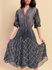 Abito midi in cotone garzato nero e bianco