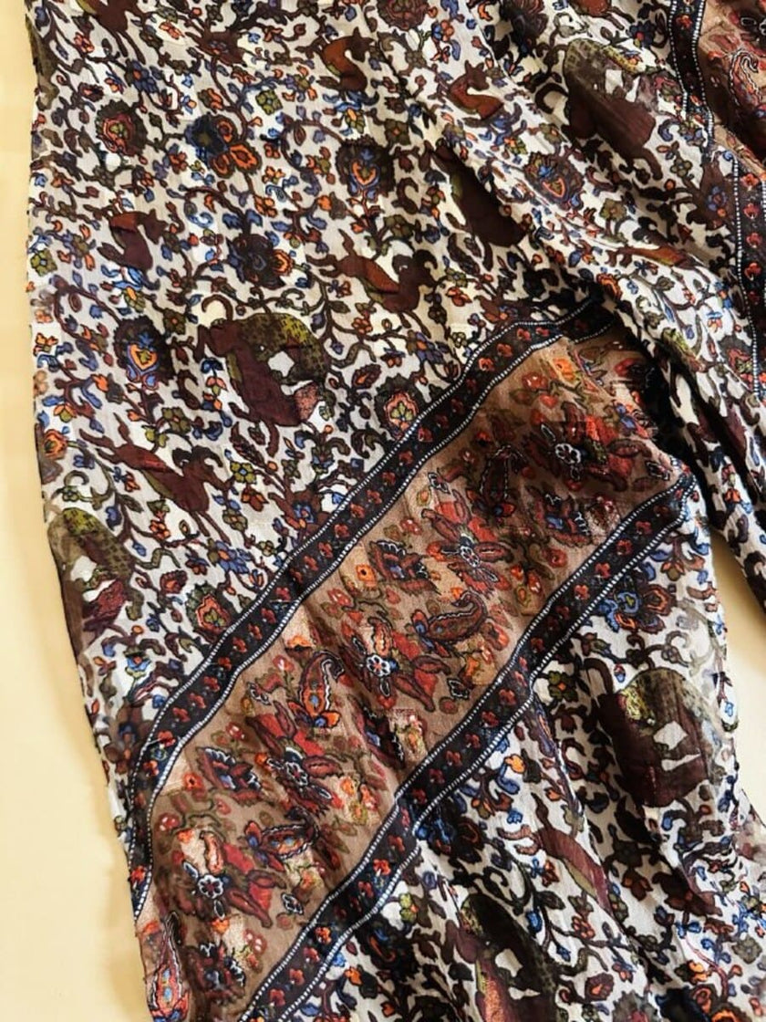 Abito sartoriale in chiffon di seta dévoré micro fantasia