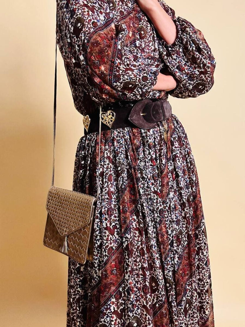 Abito sartoriale in chiffon di seta dévoré micro fantasia