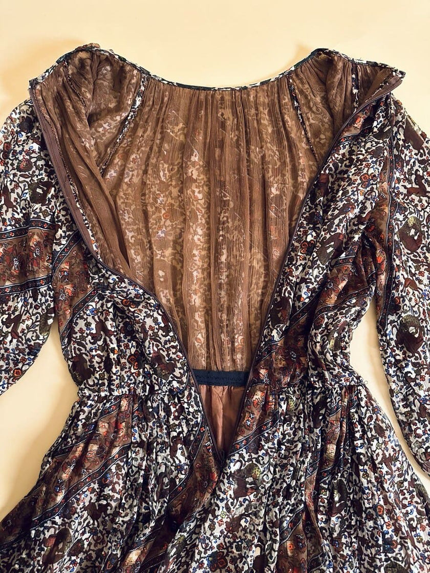 Abito sartoriale in chiffon di seta dévoré micro fantasia