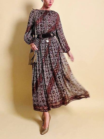 Abito sartoriale in chiffon di seta dévoré micro fantasia