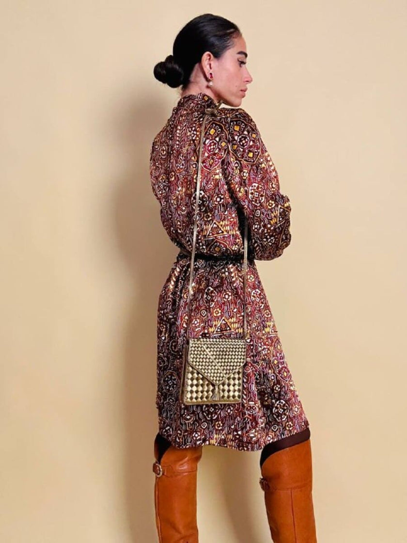 Abito sartoriale in velluto di seta micro fantasia