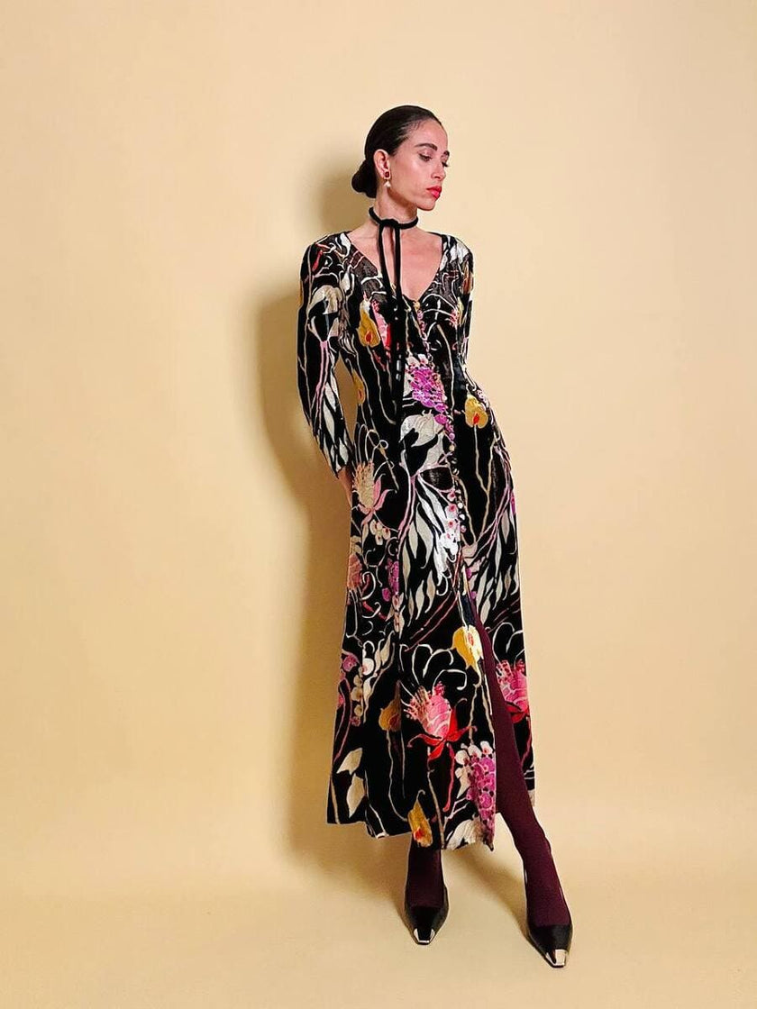Abito sartoriale in velluto fantasia floreale