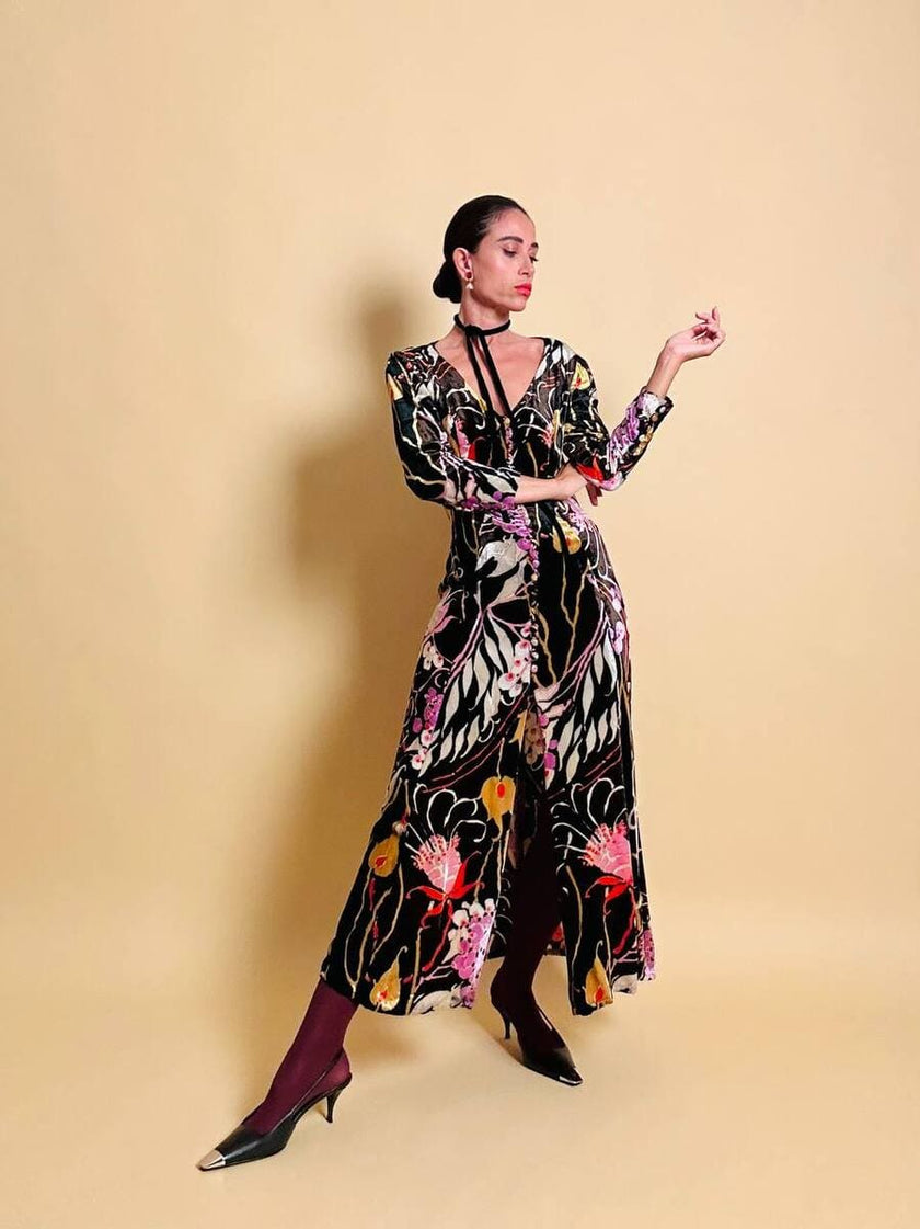 Abito sartoriale in velluto fantasia floreale