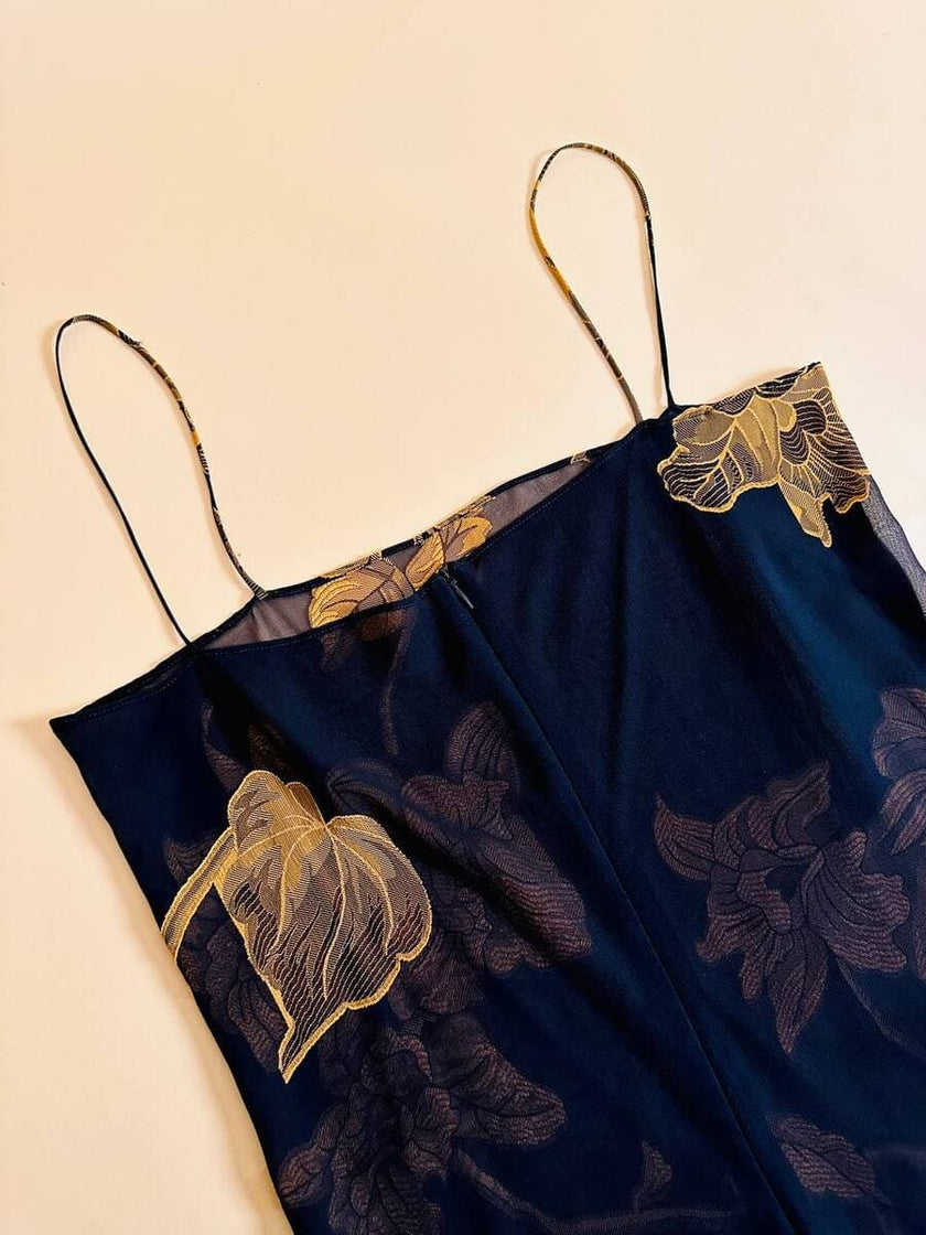 Abito sottoveste in chiffon di seta dèvorè con maxi motivi floreali