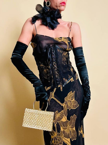 Abito sottoveste in chiffon di seta dèvorè con maxi motivi floreali