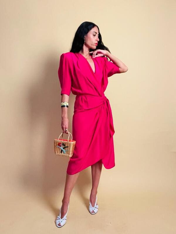 Wrap dress in seta ciclamino