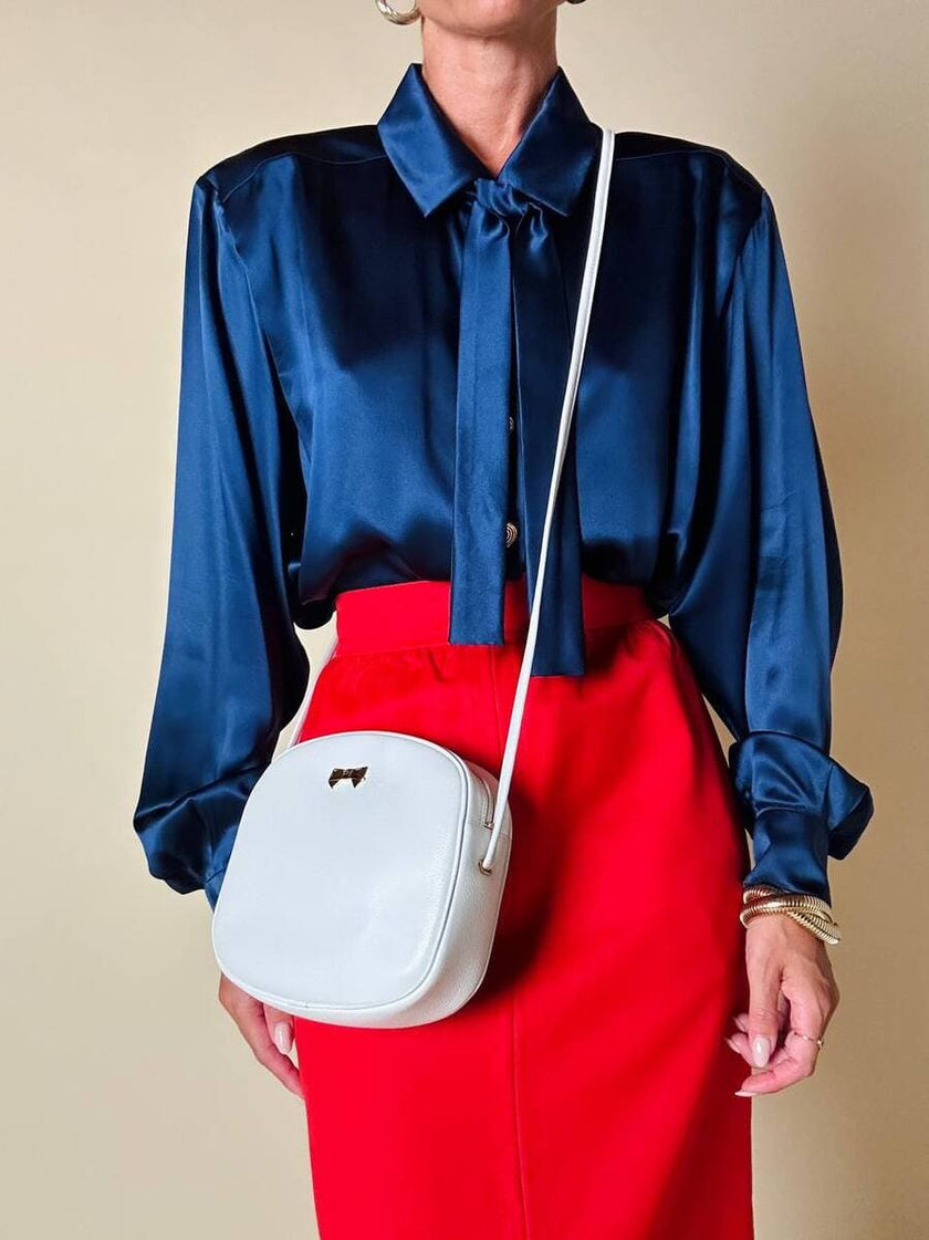 Bandolier vintage Nina Ricci in pelle Bianca con hardware oro