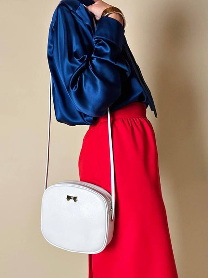 Bandolier vintage Nina Ricci in pelle Bianca con hardware oro