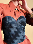 Bustier La Perla con scollo a cuore in tessuto micro plissé verde scuro