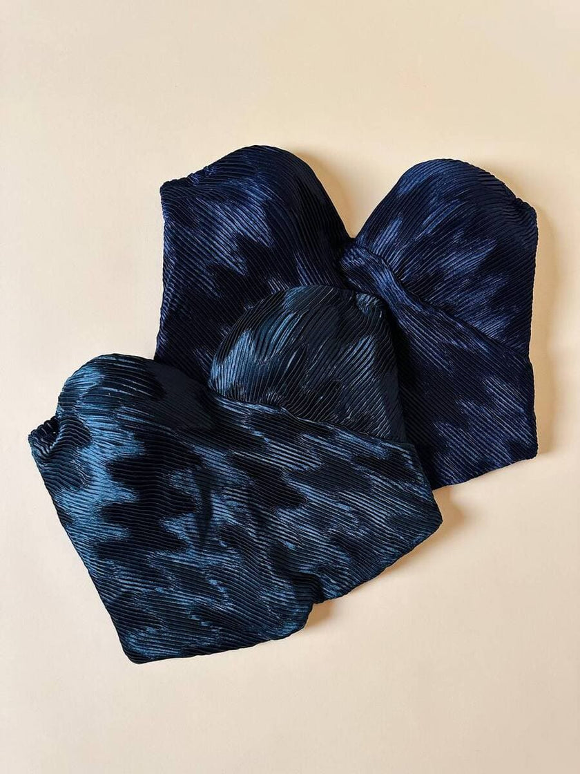 Bustier La Perla con scollo a cuore in tessuto micro plissé verde scuro