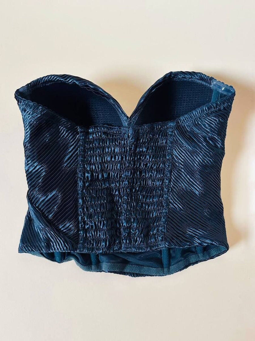 Bustier La Perla con scollo a cuore in tessuto micro plissé verde scuro