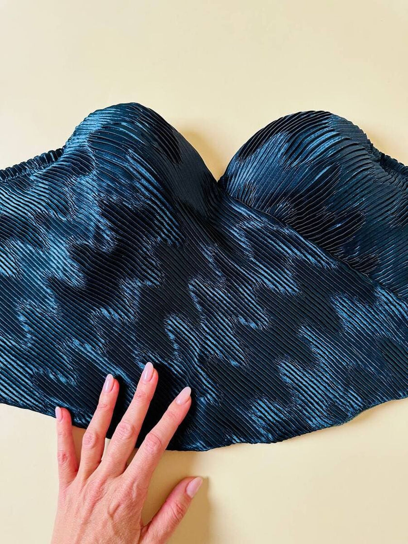 Bustier La Perla con scollo a cuore in tessuto micro plissé verde scuro