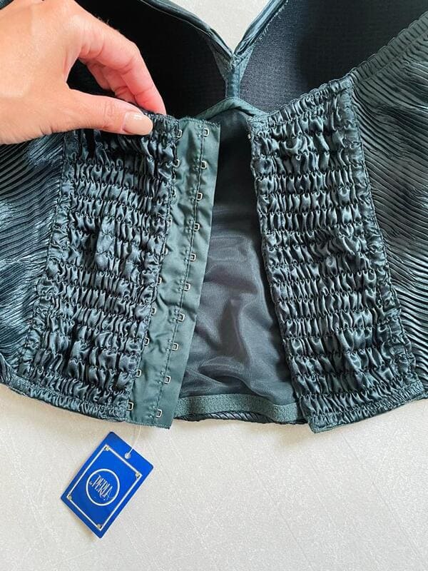 Bustier micro plissè verde scuro 