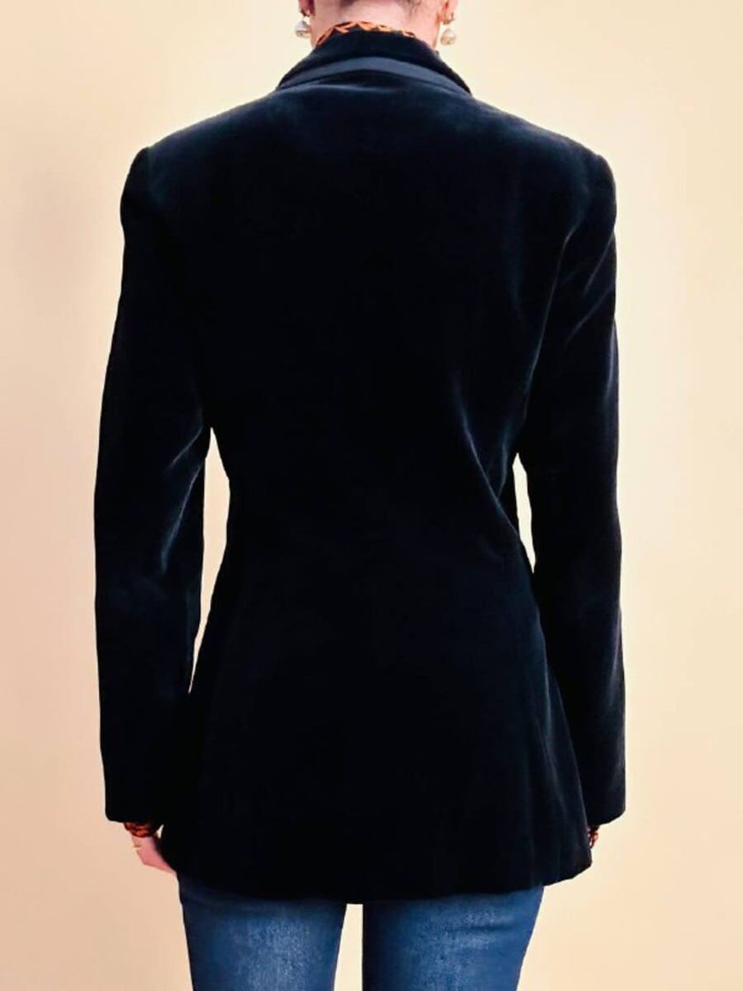 Blazer in velluto nero con profili di gros grain 
