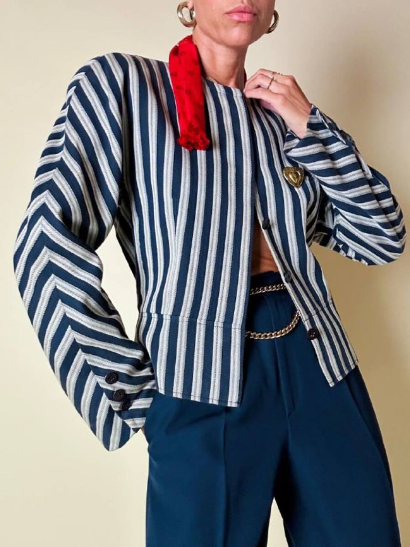 Blazer blu a righe beige Mani by Giorgio Armani