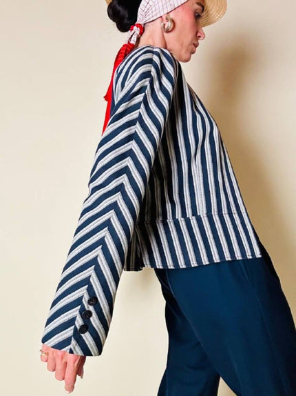 Blazer blu a righe beige Mani by Giorgio Armani
