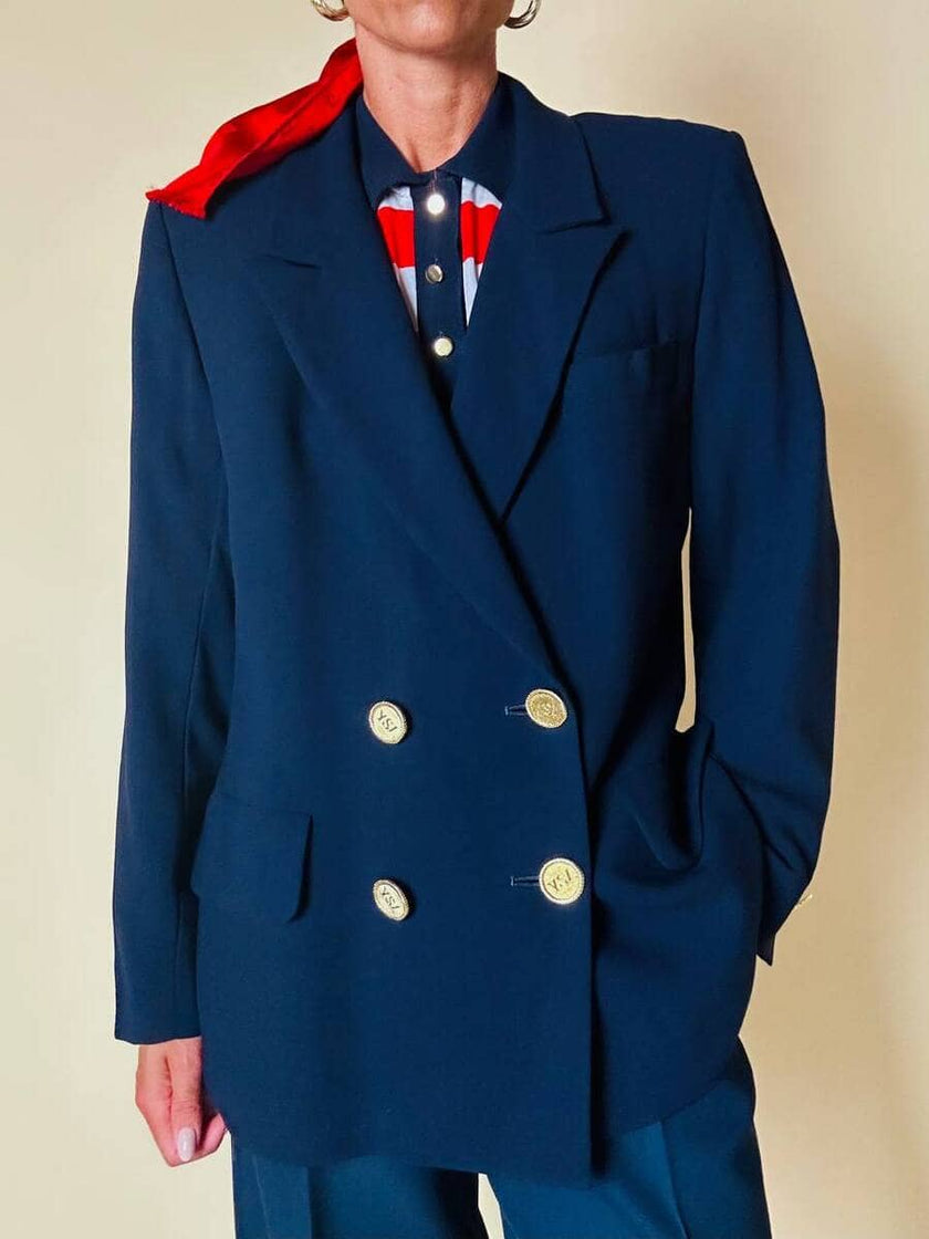 Blazer doppiopetto blu con bottoni dorati “Yves Saint Laurent”