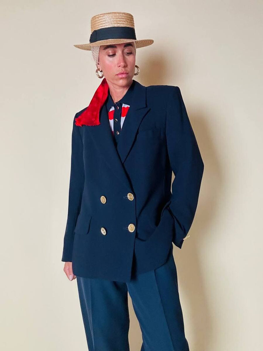 Blazer doppiopetto blu con bottoni dorati “Yves Saint Laurent”