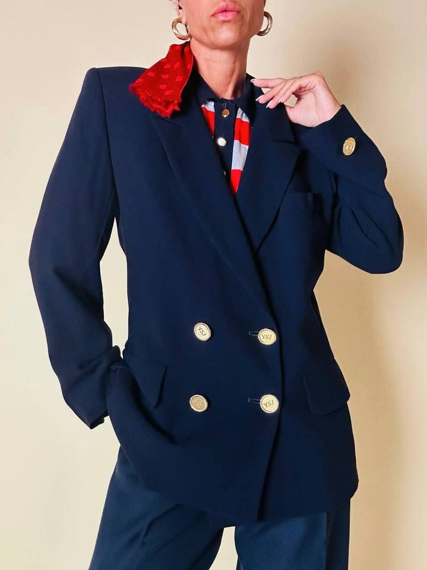 Blazer doppiopetto blu con bottoni dorati “Yves Saint Laurent”