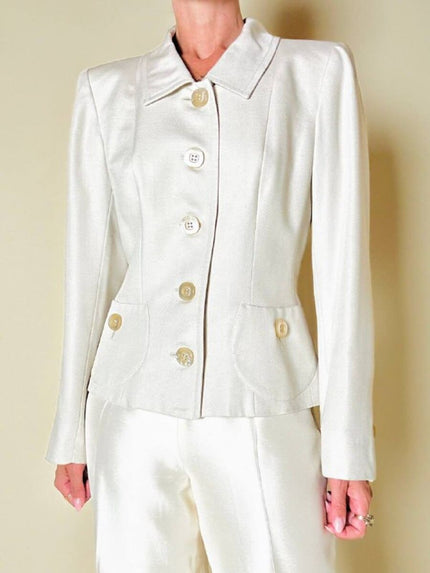Blazer bon ton in misto seta écru “Yves Saint Laurent”