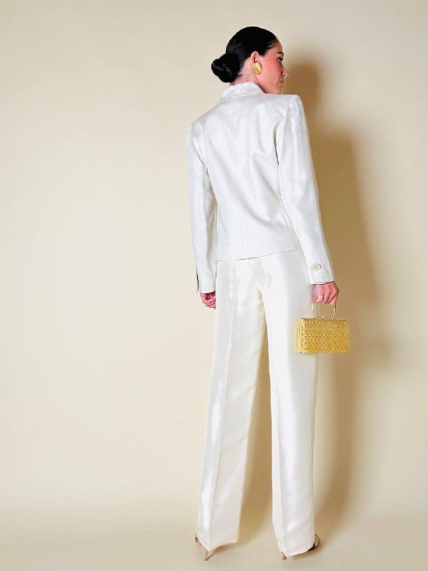 “Yves Saint Laurent” ecru silk-blend bon ton blazer