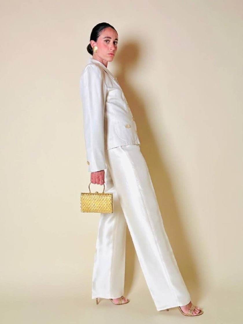 “Yves Saint Laurent” ecru silk-blend bon ton blazer